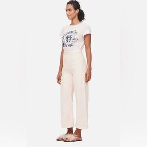Rebecca Taylor La Vie High Rise Wide Leg Cropped Jean, Blush Light Pink, Size 25